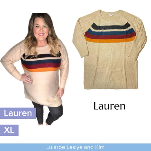 Lauren Sweater Dress - Beige w/Rainbow Stripe