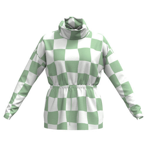 Teresa Cowl Neck Pullover - Green Check